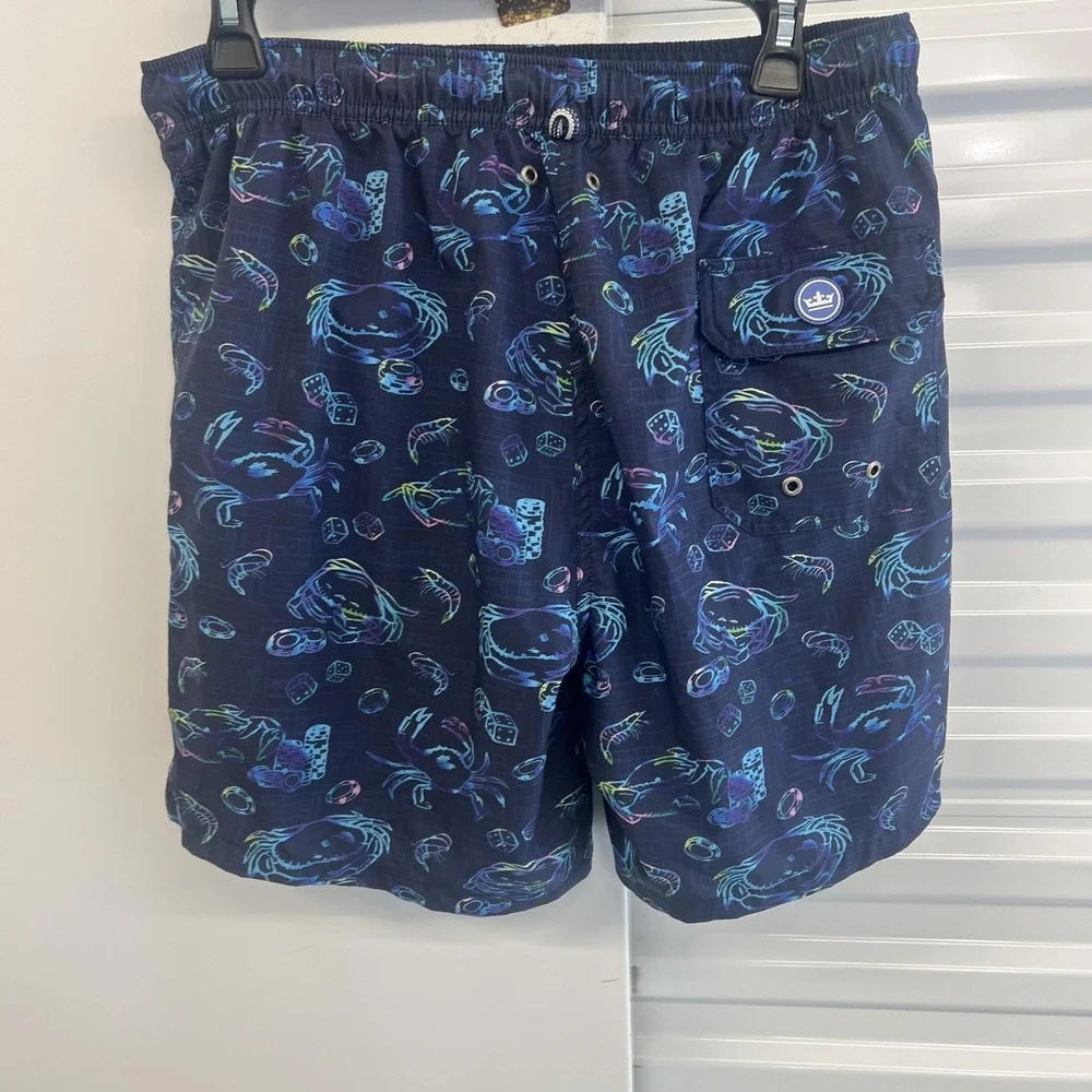 Peter Millar Swim Trunks Mens Medium Blue Crab Dice Casino Print Lined Stretch